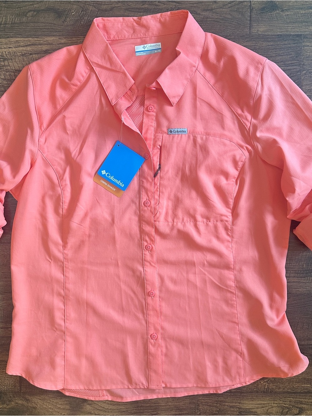Columbia Tamiami II Shirt Womens XL Coral Omni Shade Fishing Hiking NWT